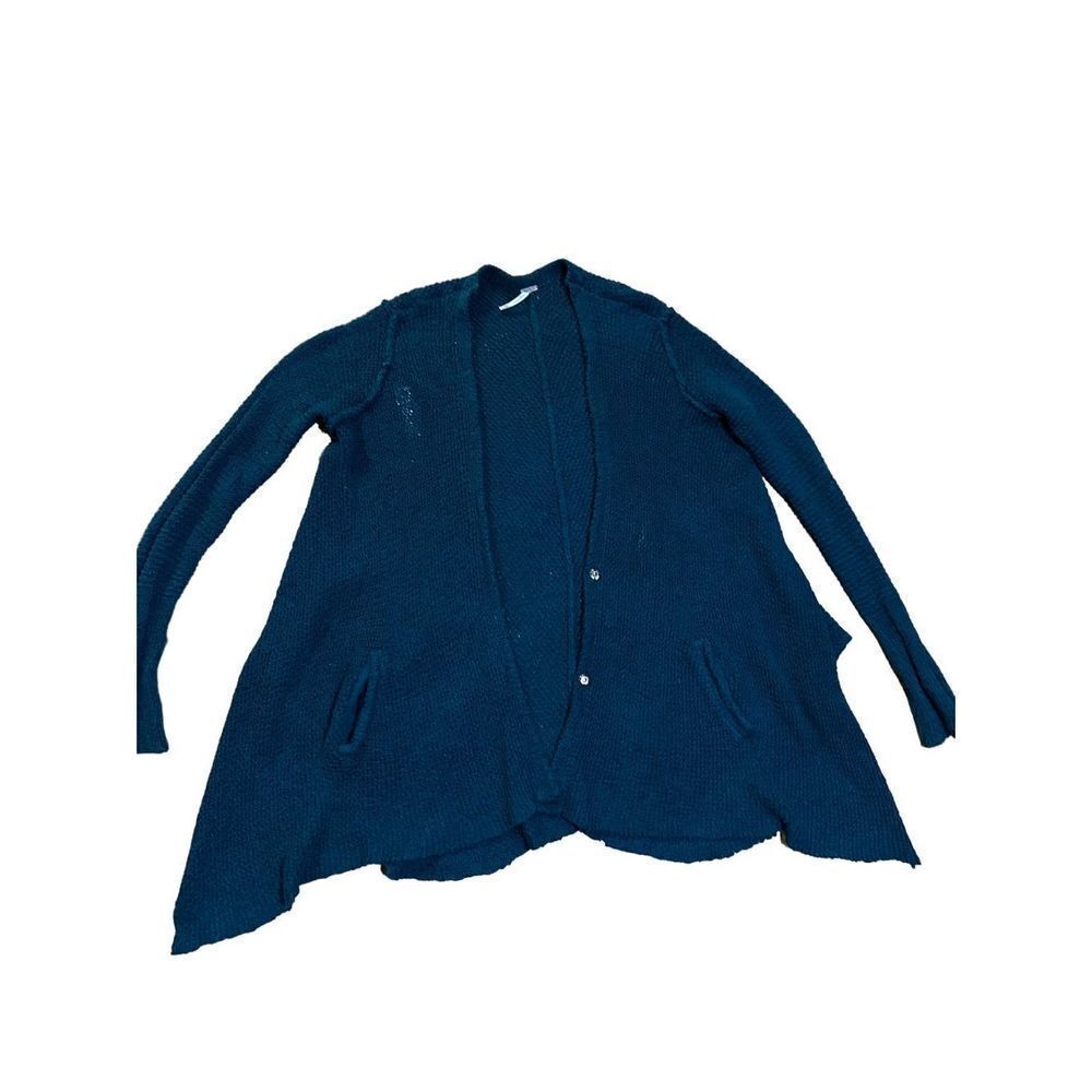 Free People long line open‎ knit snap closure oversized teal cardigan sz XS